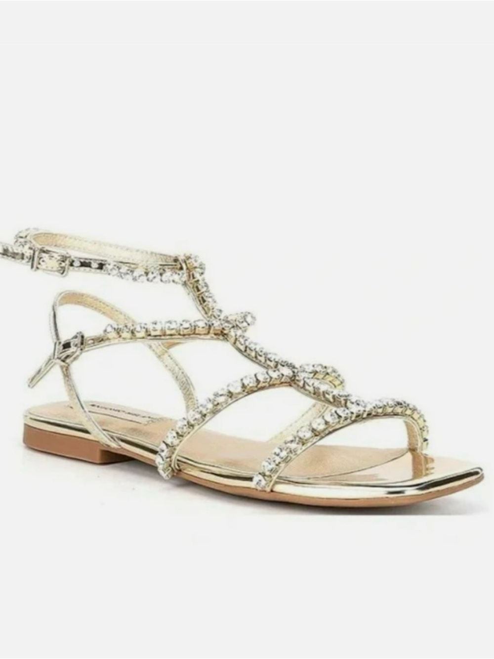 Antonio Melani Dayla Rhinestone T-Strap Sandals Glimmer Gold 8.5